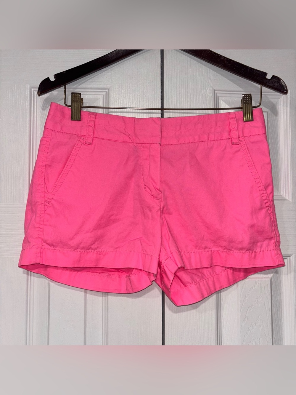 J Crew 100% Cotton Bright Hot Pink Women's Chino Broken-In Shorts Size 0